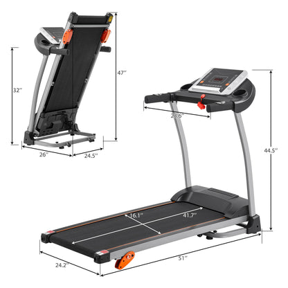 Home Use Easy Folding Treadmill, 1.5HP Electric Running, Jogging Walking Machine